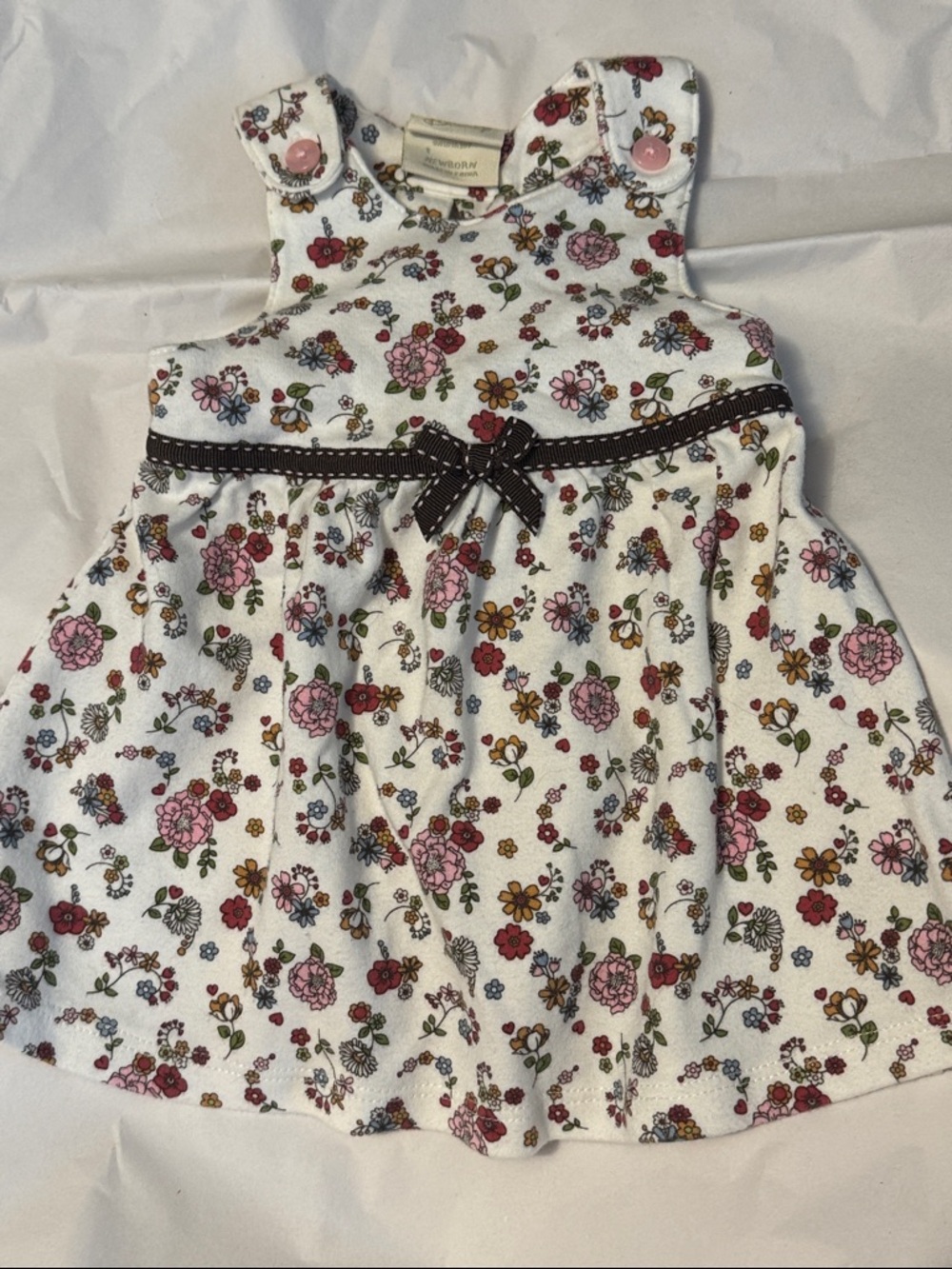 Disney Floral Newborn Summer Dress in White, Pink, Brown